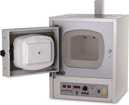 Печь муфельная до 1100 °С, 10 л, муллитокремнеземистое волокно, 10 программ, вытяжка, нерж. сталь, ЭКПС 10, СКТБ