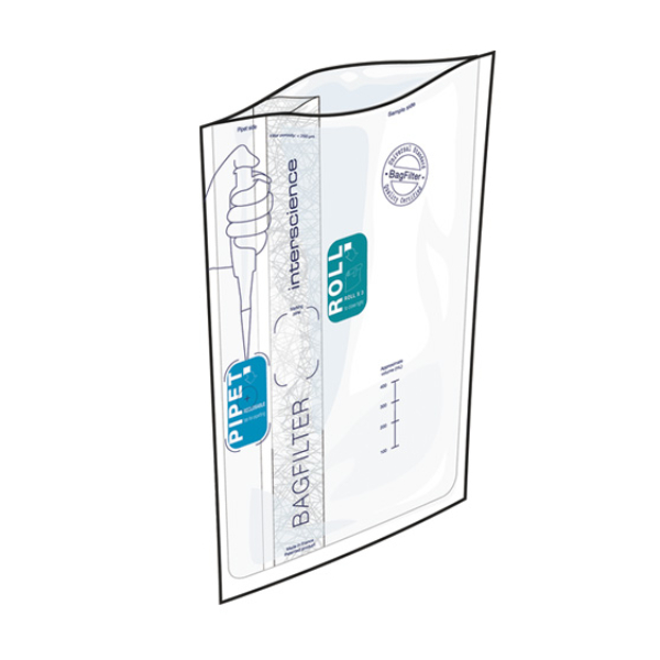 Пакеты для гомогенизации 400 мл, фильтр боковой, d пор < 250 мкм, стикер для отбора проб, стикер закрытия, поле для маркировки, градуировка, BagFilter Pipet & Roll, стерильные, Interscience