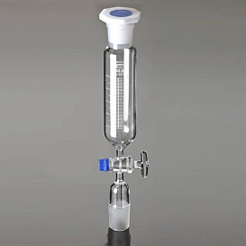 Воронка капельная, 50 мл, цилиндрическая, шлиф 14/23, запорный кран из стекла, со стержнем внутри конуса, пробка ПП, 1 шт./уп., Glassco