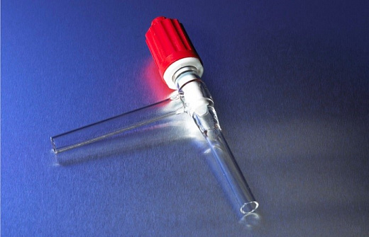 Кран химический, двухходовой, угол 90°, диаметр 0-3 мм, стекло, ПТФЭ