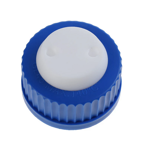 Крышка для бутылей с резьбой GL-45, с двумя отверстиями для трубок 1/8", синяя Фото 3