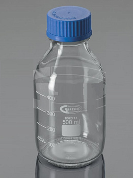 Бутыль 2000 мл, БС до 500 °С, GL45, с завинчивающейся ПП крышкой, круглая, светлое стекло, Glassco