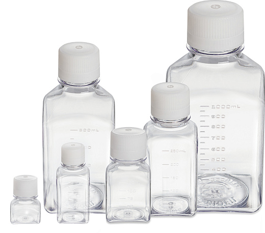 Бутыль 1000 мл, ПЭТГ, d горла внутренний 28,6 мм, с завинчивающейся крышкой, прозрачная, стерильная, квадратная, 24 шт./уп., 24 шт./кор., Jet Biofil