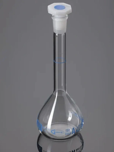 Колба мерная, 5 мл, класс А, кварц, шлиф 10/19, с одной отметкой, с крышкой из РЕ, 1 шт./уп., Glassco