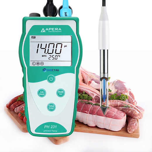рН-метр, 0-14±0,01, портативный, электрод LabSen 763, PH231MT, серия 230, для рыбы /мяса, Apera Instruments